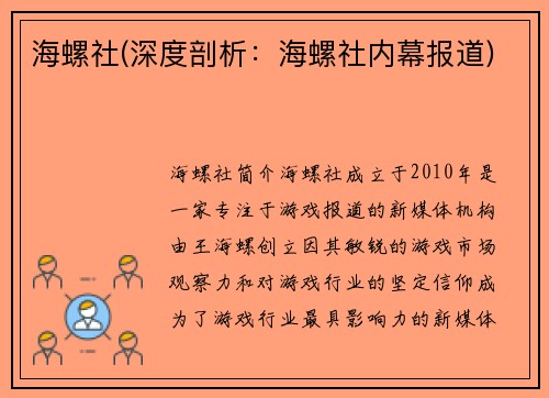 海螺社(深度剖析：海螺社内幕报道)