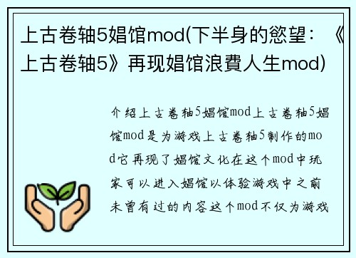 上古卷轴5娼馆mod(下半身的慾望：《上古卷轴5》再现娼馆浪費人生mod)